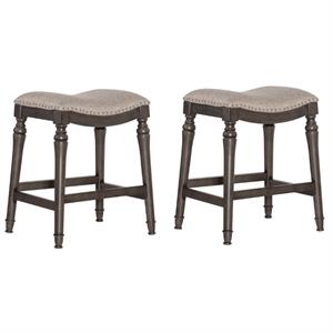 Home Square 2 Piece Saddle Polyester Upholstery Wood Counter Stool Set in Gray
