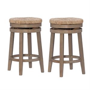 Home Square 2 Piece Solid Wood Swivel Rush Counter Stool Set in Natural Brown