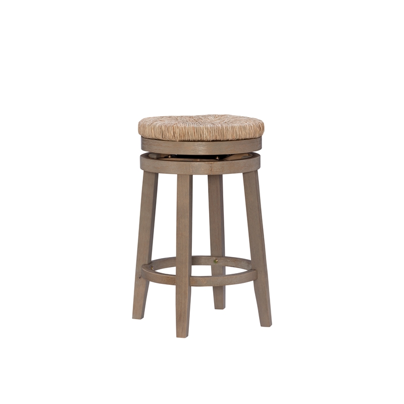 Home Square 3 Piece Solid Wood Swivel Rush Counter Stool Set in Natural Brown