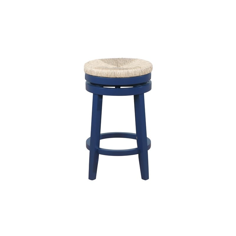 Home Square 2 Piece Solid Wood Swivel Rush Counter Stool Set in Navy Blue