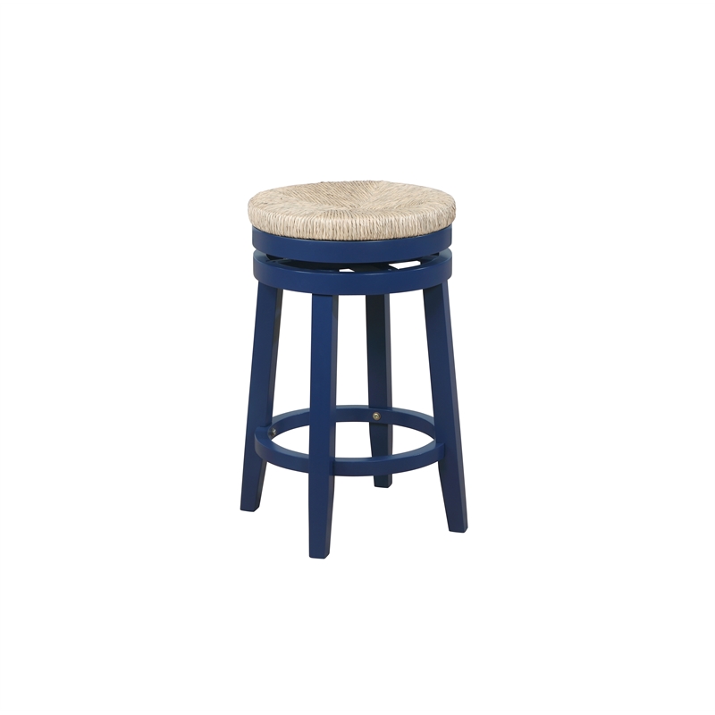 Home Square 3 Piece Solid Wood Swivel Rush Counter Stool Set in Navy Blue
