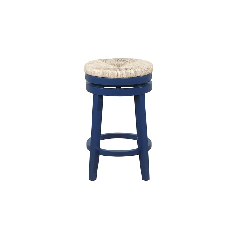 Home Square 3 Piece Solid Wood Swivel Rush Counter Stool Set in Navy Blue