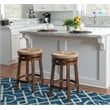 Home Square 2 Piece Solid Wood Swivel Rush Counter Stool Set in Walnut Brown
