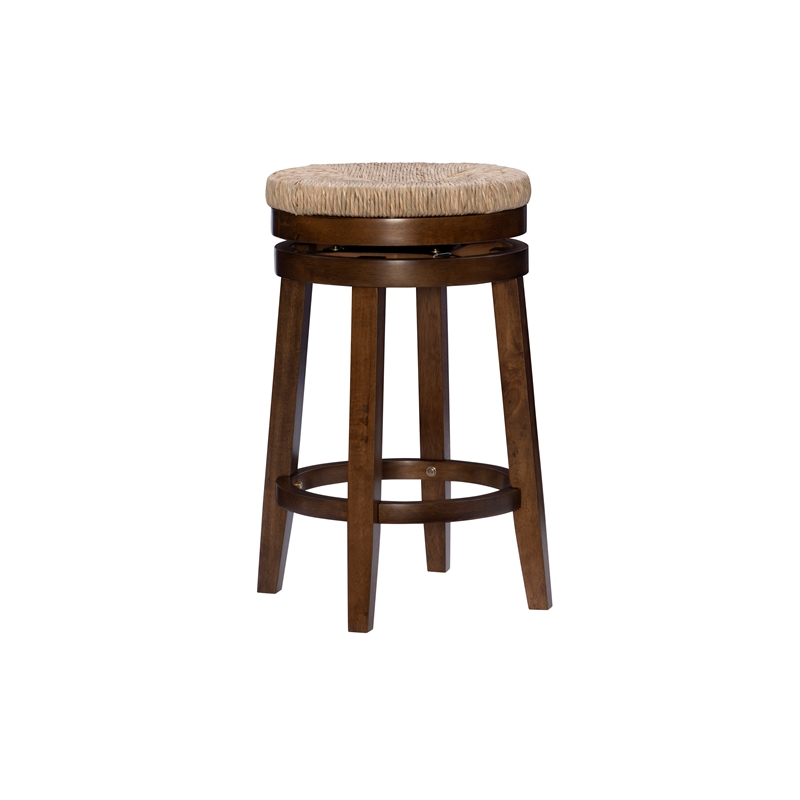 Home Square 3 Piece Solid Wood Swivel Rush Counter Stool Set in Walnut Brown