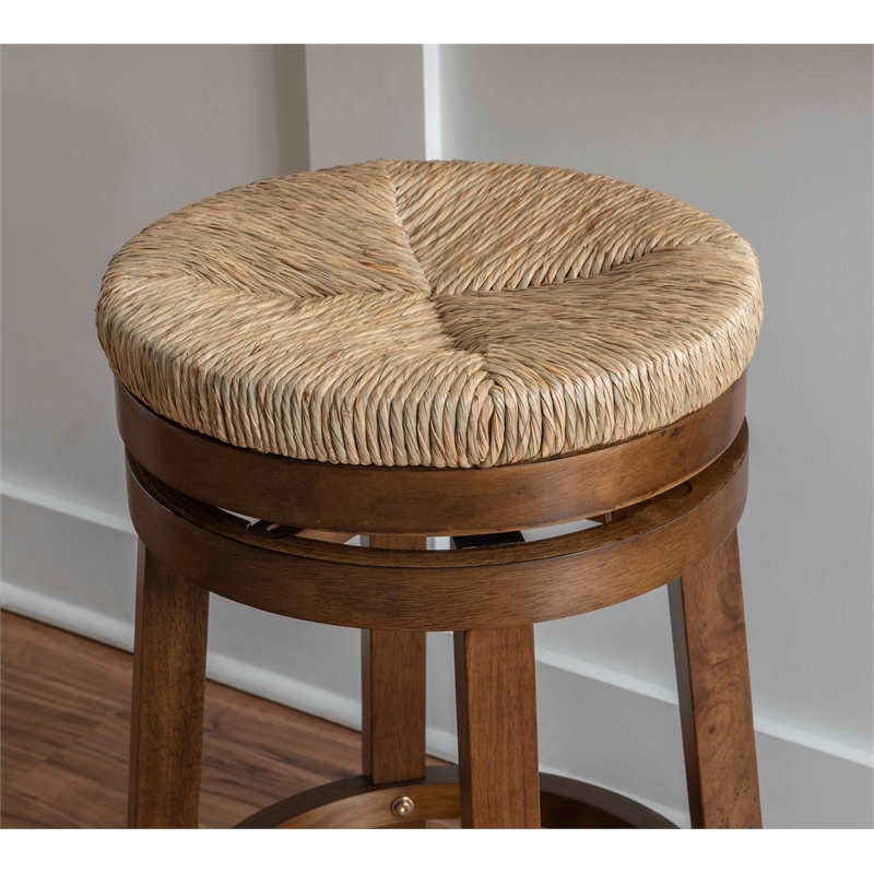 Home Square 3 Piece Solid Wood Swivel Rush Counter Stool Set in Walnut Brown