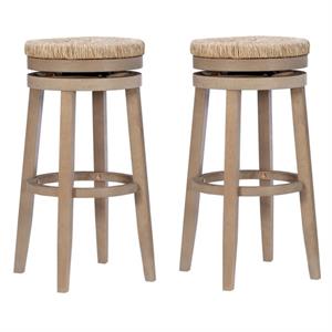 home square solid wood swivel rush bar stool set in natural brown