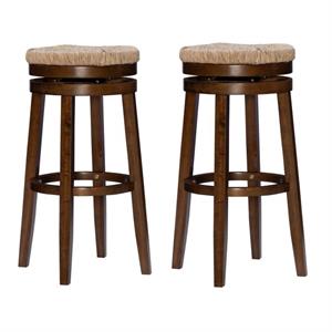 home square solid wood swivel rush bar stool set in walnut brown