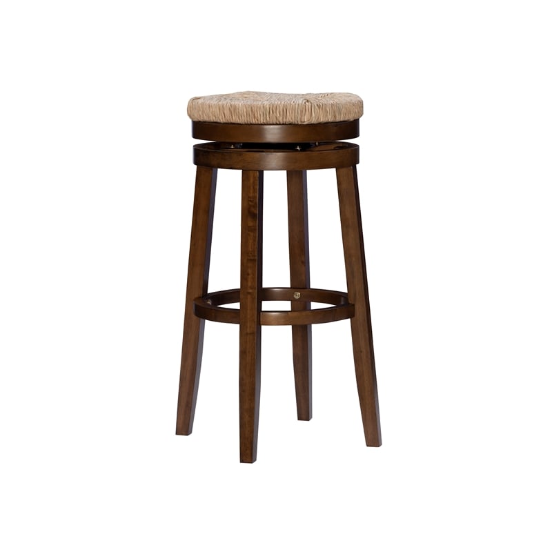 Home Square 3 Piece Solid Wood Swivel Rush Bar Stool Set in Walnut Brown