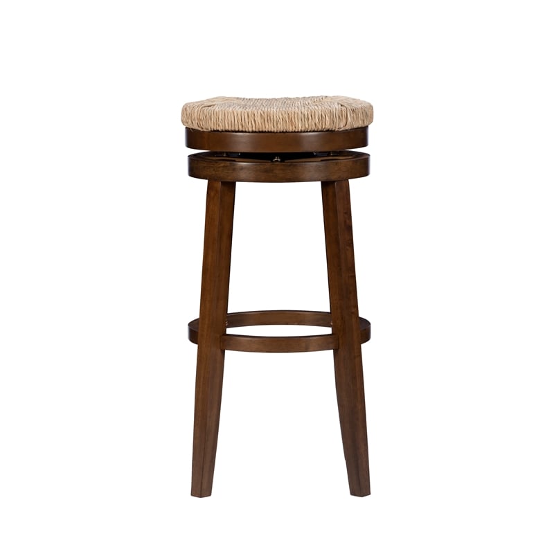 Home Square 3 Piece Solid Wood Swivel Rush Bar Stool Set in Walnut Brown