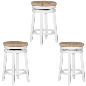 Home Square 3 Piece Swivel Rush Wood Counter Stool Set in White