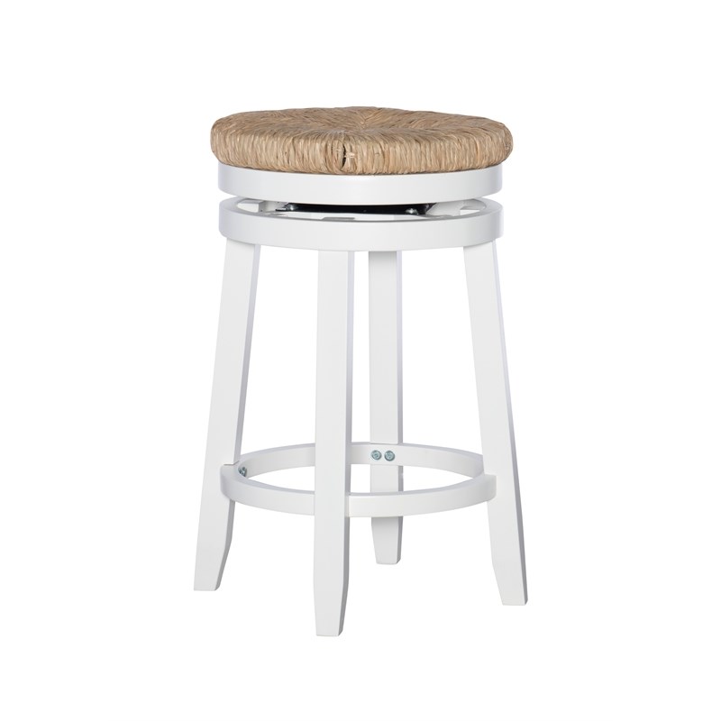 Home Square 3 Piece Swivel Rush Wood Counter Stool Set in White