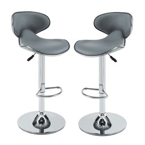 Home Square 2 Piece Rounded Back Adjustable Metal Base Barstool Set in Gray