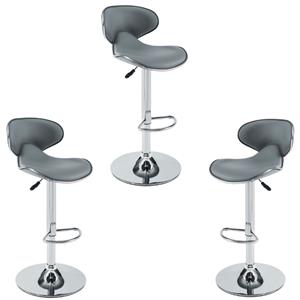Home Square 3 Piece Rounded Back Adjustable Metal Base Barstool Set in Gray
