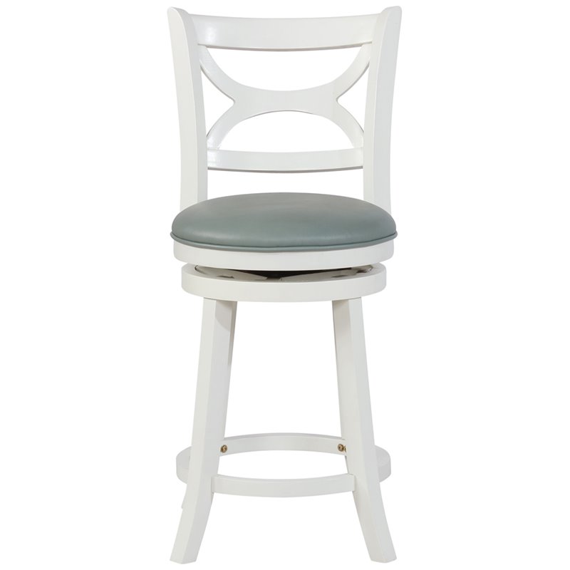 Home Square 2 Piece Swivel Wood Counter Stool Set with PU Seat in Cream