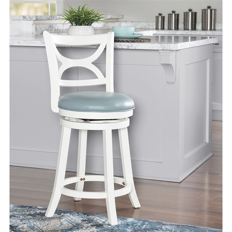 Home Square 2 Piece Swivel Wood Counter Stool Set with PU Seat in Cream