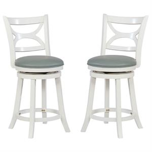 Home Square 2 Piece Swivel Wood Counter Stool Set with PU Seat in Cream
