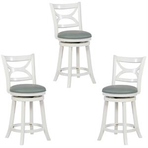 Home Square 3 Piece Swivel Wood Counter Stool Set with PU Seat in Cream