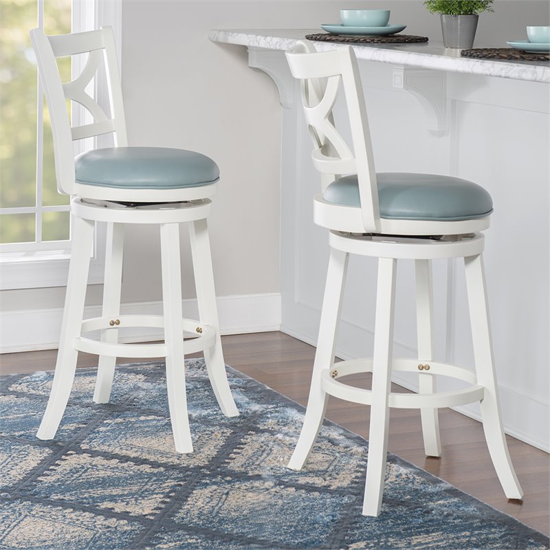 Home Square 2 Piece Swivel Wood Bar Stool Set with PU Seat in Cream