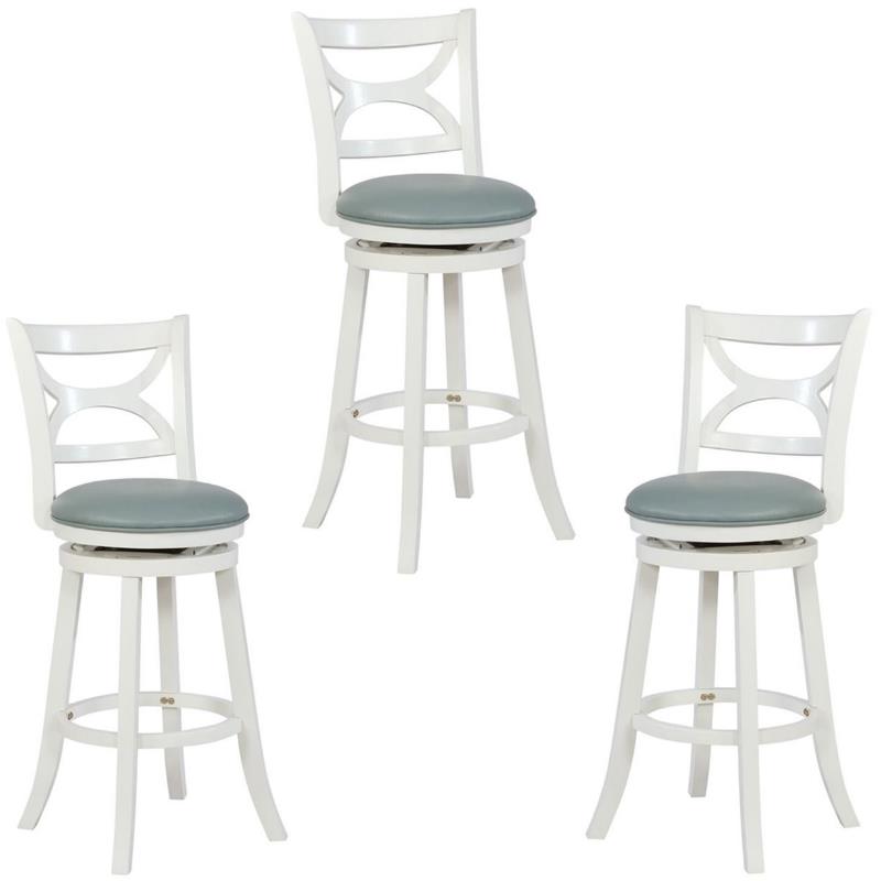 Home Square 3 Piece Swivel Wood Bar Stool Set with PU Seat in Cream