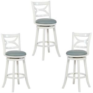 Home Square 3 Piece Swivel Wood Bar Stool Set with PU Seat in Cream