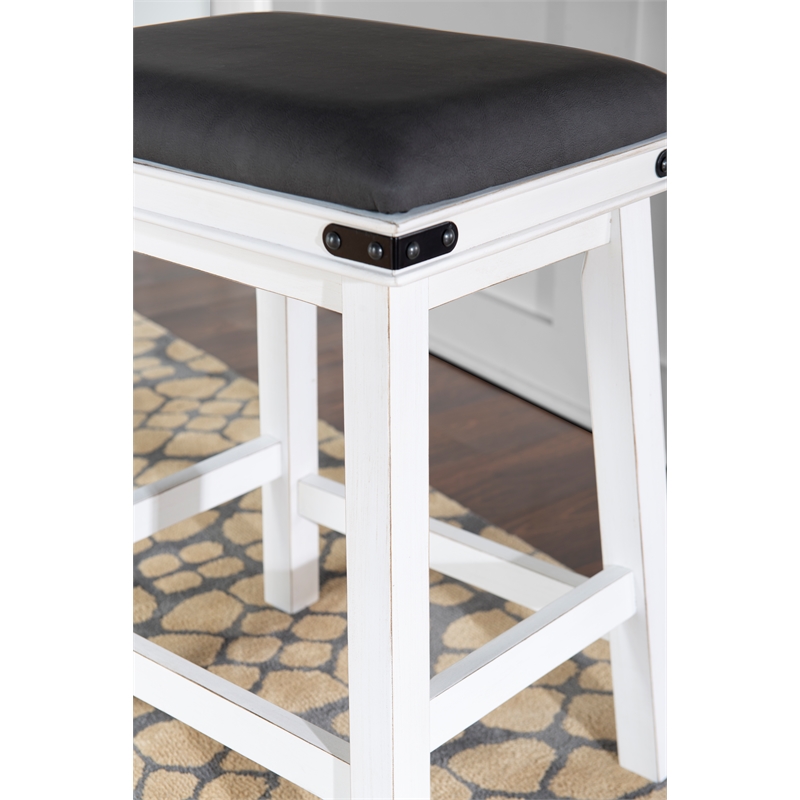 Home Square 2 Piece Wood Backless Counter Stool Set Soft PU Fabric Seat in White