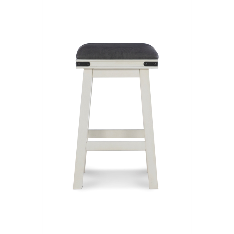 Home Square 2 Piece Wood Backless Counter Stool Set Soft PU Fabric Seat in White