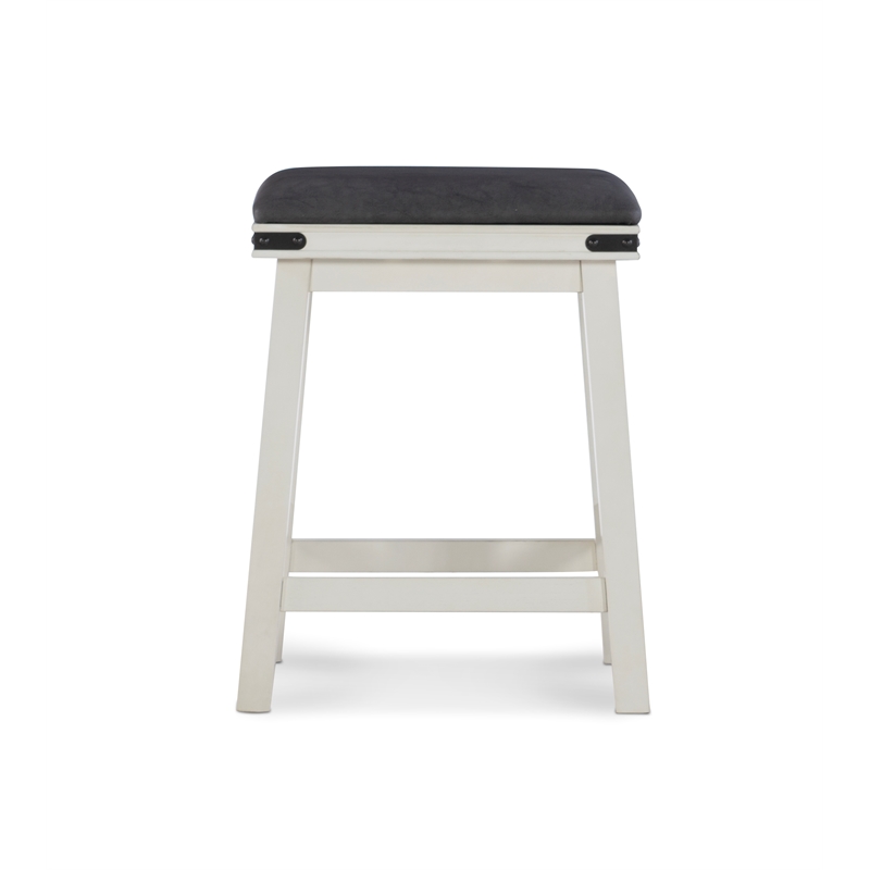 Home Square 2 Piece Wood Backless Counter Stool Set Soft PU Fabric Seat in White
