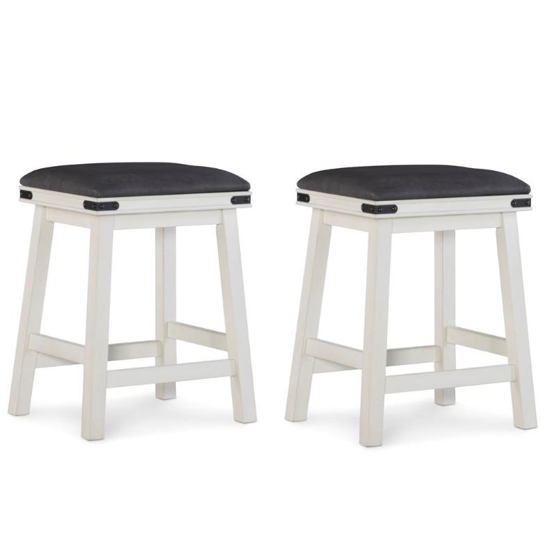Home Square 2 Piece Wood Backless Counter Stool Set Soft PU Fabric Seat in White