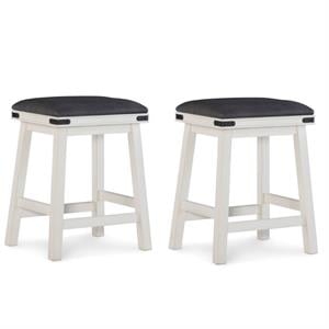 Home Square 2 Piece Wood Backless Counter Stool Set Soft PU Fabric Seat in White