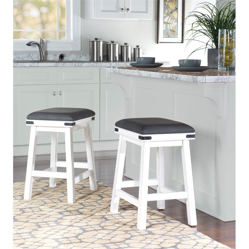 Home Square 3 Piece Wood Backless Counter Stool Set Soft PU Fabric Seat in White