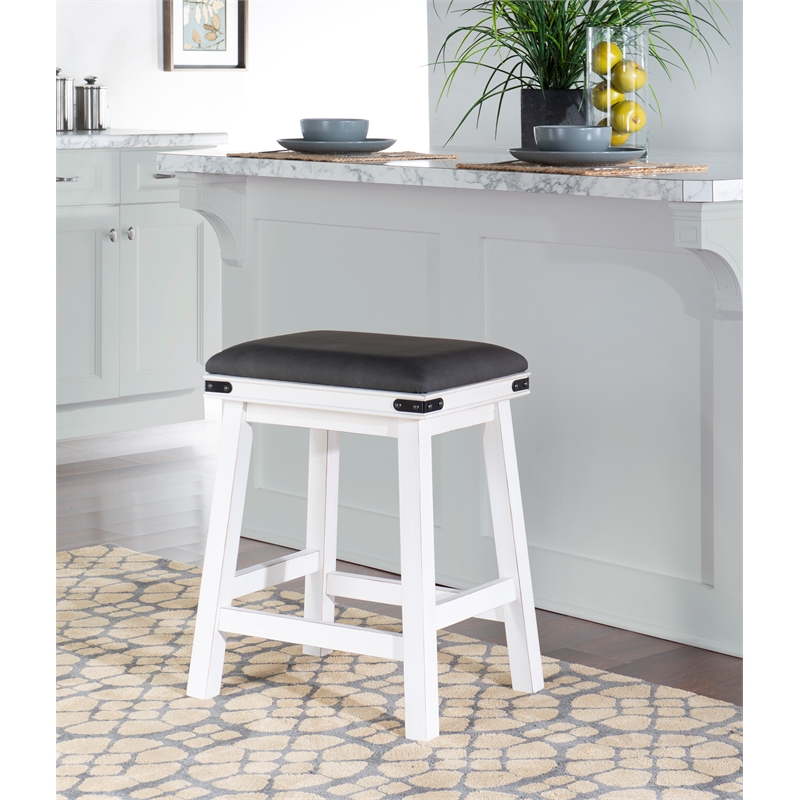 Home Square 3 Piece Wood Backless Counter Stool Set Soft PU Fabric Seat in White