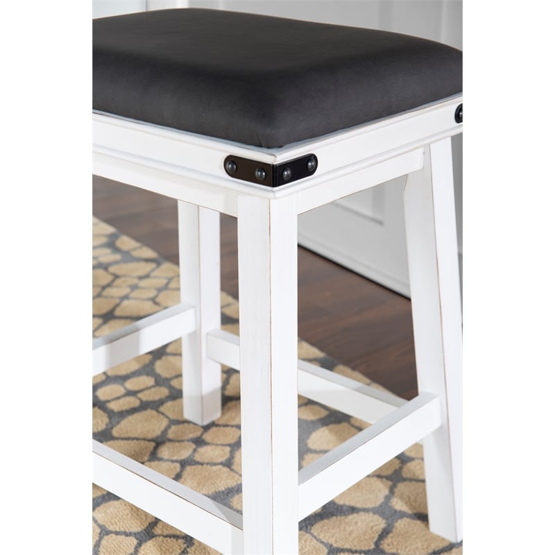 Home Square 3 Piece Wood Backless Counter Stool Set Soft PU Fabric Seat in White