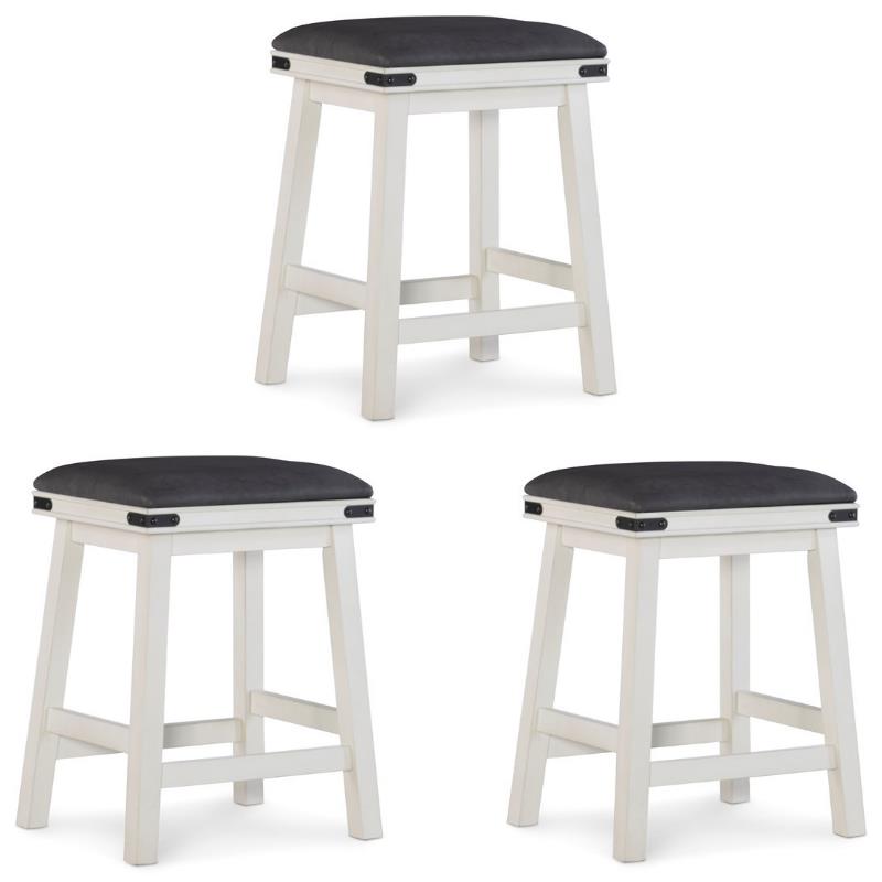 Home Square 3 Piece Wood Backless Counter Stool Set Soft PU Fabric Seat in White