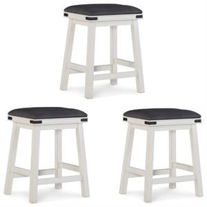 home square 3 piece wood backless counter stool set soft pu fabric seat in white