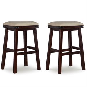 home square wood and faux leather backless bar stool set in beige