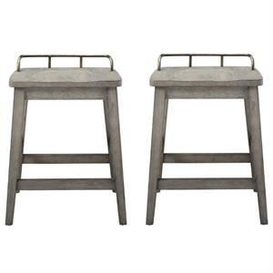Home Square 2 Piece Solid Wood Counter Stool Set in Rustic Smokey Oak