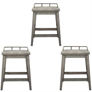 Home Square 3 Piece Solid Wood Counter Stool Set in Rustic Smokey Oak