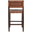 Home Square 2 Piece Leather Counter Stool Set in Cognac and Walnut