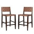 Home Square 2 Piece Leather Counter Stool Set in Cognac and Walnut