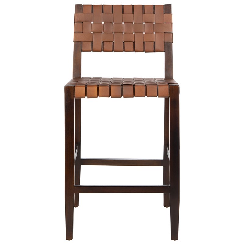 Home Square 3 Piece Leather Counter Stool Set in Cognac and Walnut