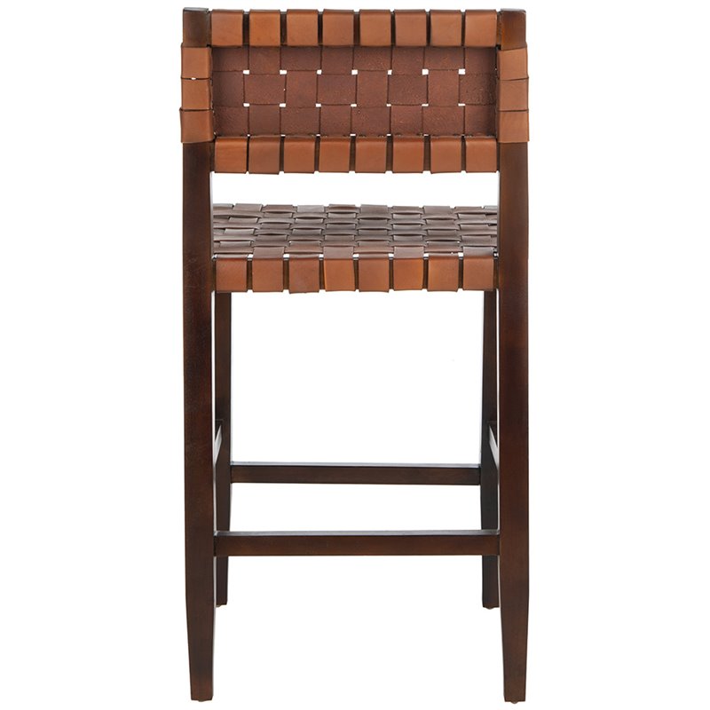 Home Square 3 Piece Leather Counter Stool Set in Cognac and Walnut