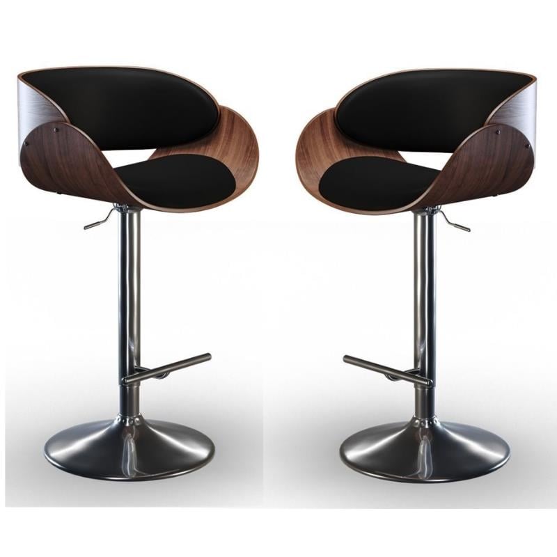 Home Square 2 Piece Adjustable Swivel Faux Leather Bar Stool Set in Black