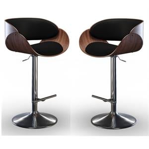 Home Square 2 Piece Adjustable Swivel Faux Leather Bar Stool Set in Black