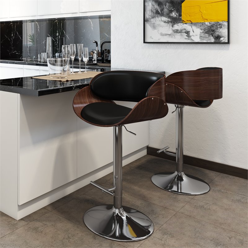 Home Square 3 Piece Adjustable Swivel Faux Leather Bar Stool Set in Black