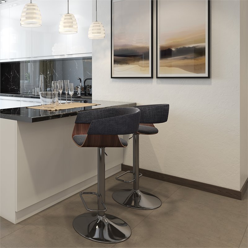 Home Square 2 Piece Adjustable Swivel Fabric Bar Stool Set in Charcoal Gray
