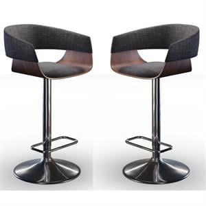 Home Square 2 Piece Adjustable Swivel Fabric Bar Stool Set in Charcoal Gray