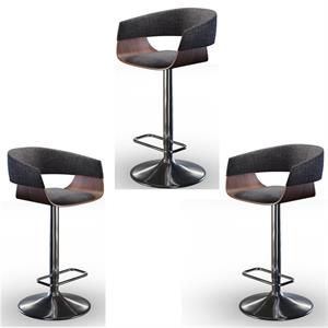 Home Square 3 Piece Adjustable Swivel Fabric Bar Stool Set in Charcoal Gray