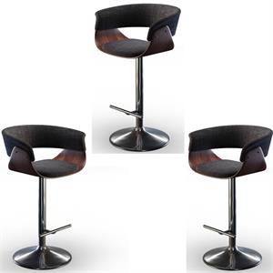 Home Square 3 Piece Adjustable Swivel Fabric Counter Stool Set in Charcoal Gray