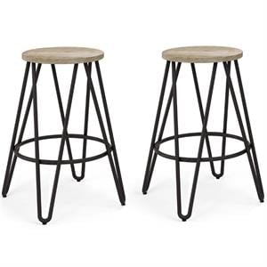 Home Square 2 Piece Industrial Round Counter Stool Set in Natural and Black