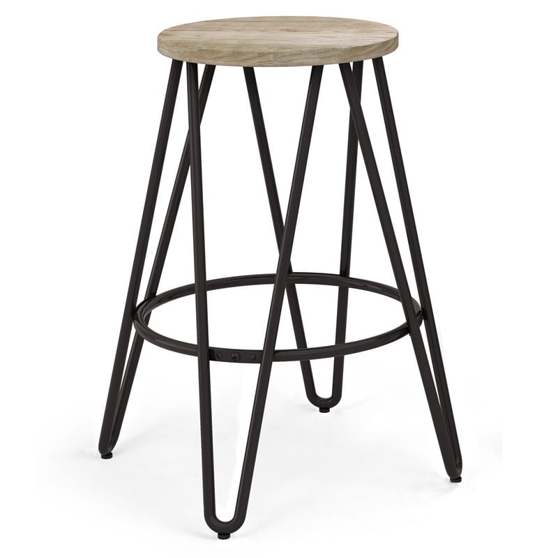 Home Square 3 Piece Industrial Round Counter Stool Set in Natural and Black